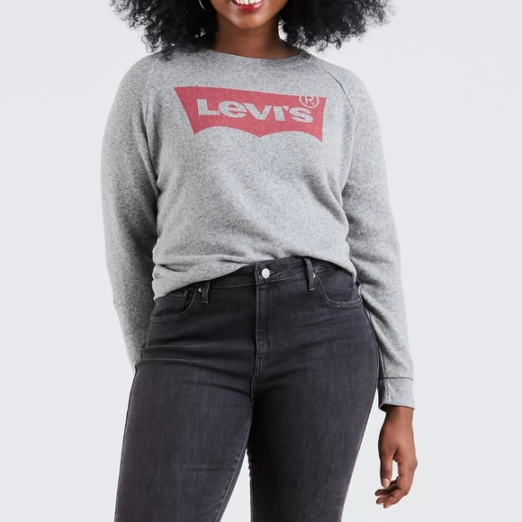 Levi's Tops - Levis Relaxed Fit Logo Crew Pullover Sweatshirt Womens Size XL Gray Red Casual